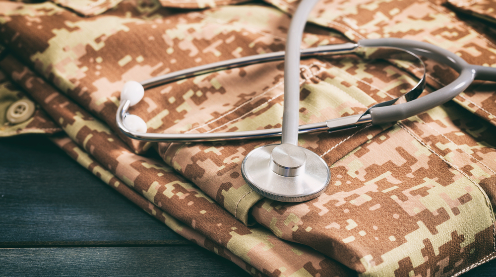 Military Medical Concept With Stethoscope And American Military Digital Pattern